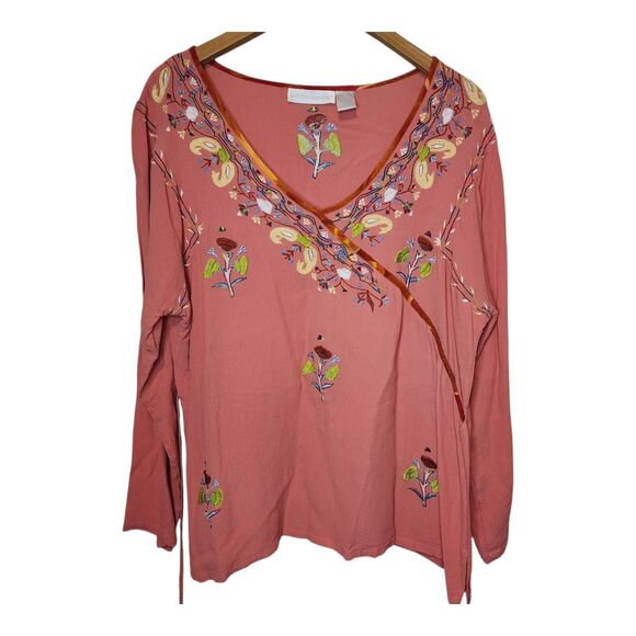 Soft Surroundings Floral Embroidered Tunic Top Womens XL Boho Festival Artsy - Picture 1 of 13